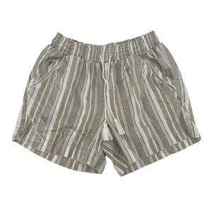 Briggs Junior’s Tan Striped Paper Bag Linen Shorts Size Medium